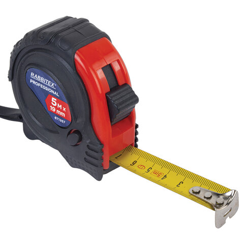 Рулетка измерительная 5,0мх19мм, RABBITEX Professional, обрезиненный корпус, 3 мех. фиксац, 671357