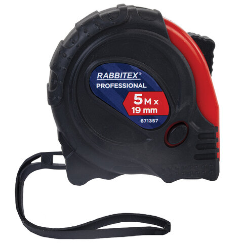 Рулетка измерительная 5,0мх19мм, RABBITEX Professional, обрезиненный корпус, 3 мех. фиксац, 671357