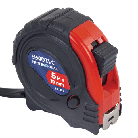 Рулетка измерительная 5,0мх19мм, RABBITEX Professional, обрезиненный корпус, 3 мех. фиксац, 671357