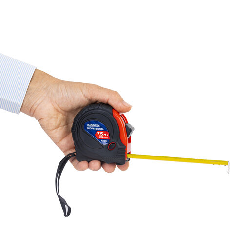Рулетка измерительная 7,5мх25мм, RABBITEX Professional, обрезиненный корпус, 3 мех. фиксац, 671358