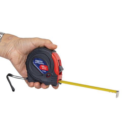 Рулетка измерительная 10мх25мм, RABBITEX Professional, обрезиненный корпус, 3 мех. фиксац, 671359