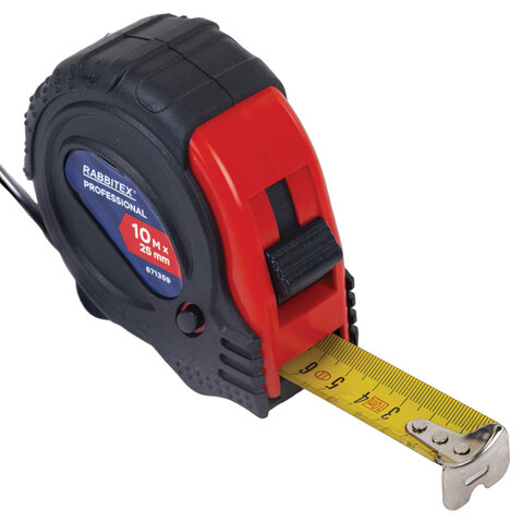 Рулетка измерительная 10мх25мм, RABBITEX Professional, обрезиненный корпус, 3 мех. фиксац, 671359
