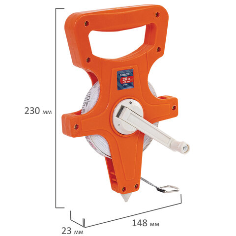 Рулетка геодезическая 20мх13мм, RABBITEX, лента фибергласс, открытый корпус, 671366