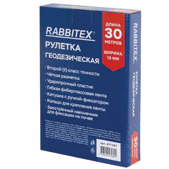 Рулетка геодезическая 30 м х 13 мм, лента фибергласс, открытый корпус, RABBITEX (РАББИТЕКС), 671367