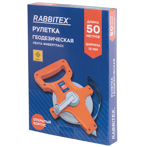 Рулетка геодезическая 50мх13мм, RABBITEX, лента фибергласс, открытый корпус, 671368