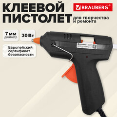 Клеевой пистолет 30Вт, 7мм, (предохранитель, антикапля), черный, BRAUBERG, 671464