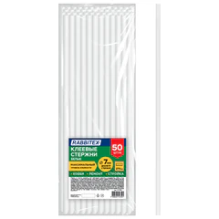 Клеевые стержни белые, клейкость МАКСИМУМ (стройка, ремонт, хобби), 7&times;270 мм, 50 штук, RABBITEX (РАББИТЕКС), 671485