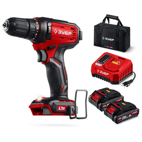 Дрель-шуруповерт безударная аккум 20 В, 40 Н·м, 2 АКБ LMS (2 А·ч), сумка ЗУБР Мастер ДШ-40-22