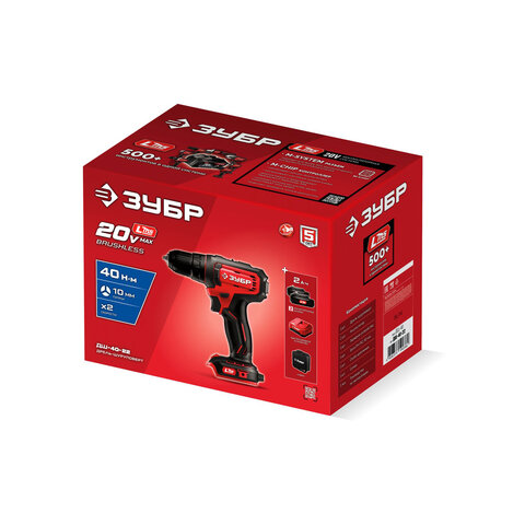 Дрель-шуруповерт безударная аккум 20 В, 40 Н·м, 2 АКБ LMS (2 А·ч), сумка ЗУБР Мастер ДШ-40-22