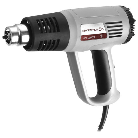 Фен технический сетевой, 2000 Вт, насадки 4 шт., рабочая температура 600 °С, расход 500 л/мин, ИНТЕРСКОЛ ФЭ-2000Э, 192.0.1.00