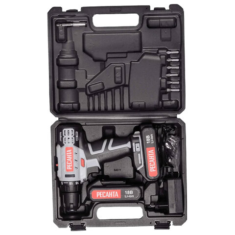 Дрель-шуруповерт аккумуляторная, 18В, 50 Нм, 2х2,0 А*ч, РЕСАНТА ДА-50Л2-18А, 75/14/9 - фото 8