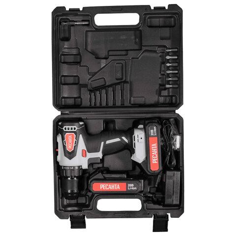 Дрель-шуруповерт аккумуляторная бесщеточная, 20В, 55 Нм, 2х2,0 А*ч, РЕСАНТА ДА-20-2ЛК-Б, 75/14/10 - фото 6