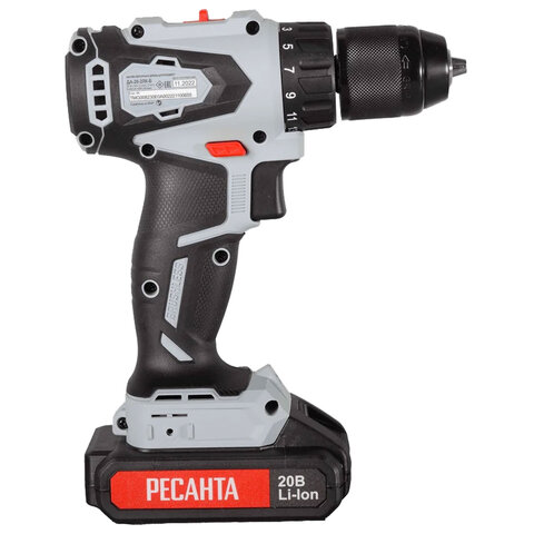 Дрель-шуруповерт аккумуляторная бесщеточная, 20В, 55 Нм, 2х2,0 А*ч, РЕСАНТА ДА-20-2ЛК-Б, 75/14/10 - фото 3