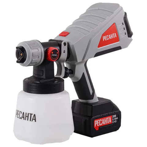 Краскопульт аккумуляторный, 20В, 1.0л, 800 мл/мин, сопло 1-2.5 мм, 1х4А*ч, РЕСАНТА АКП-20Li, 75/17/3