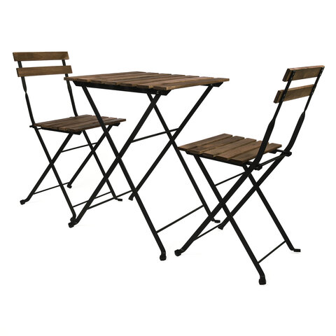 Комплект складной мебели (стол и 2 стула) NOSTRESS Woodstock FS-003A, металл черный, акация, 680060