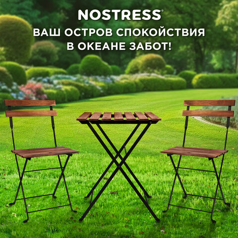 Комплект складной мебели (стол и 2 стула) NOSTRESS (НОСТРЕСС) "Woodstock FS-003A", металл черный, акация, 680060 - фото 19