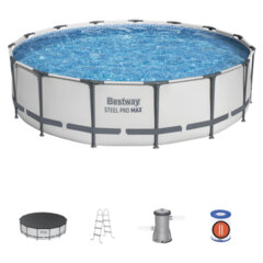 Каркасный бассейн, фильтр-насос 3028 л/<wbr/>ч, лестница, тент &laquo;Steel Pro Max&raquo; 457&times;107 см, 14970 л, усиленный каркас, BESTWAY, 56488