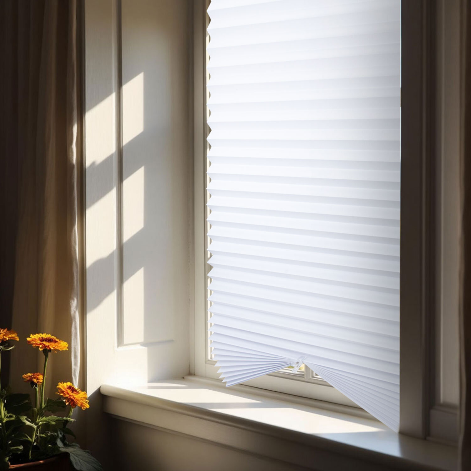 Жалюзи-плиссе, штора бумажная самоклеящаяся КОМПЛЕКТ 2 шт., BRABIX, 60х180 см, ЭКО, 80 г/м2, цвет белый, 700002