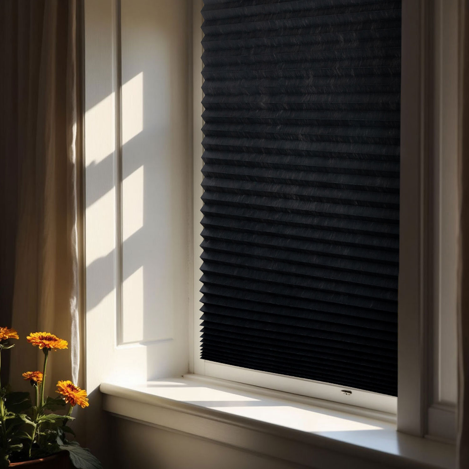 Жалюзи-плиссе, штора тканевая самоклеящаяся BRABIX, 90х180 см, "СТАНДАРТ+", 80 г/м2, цвет черный, 1 шт., 700016