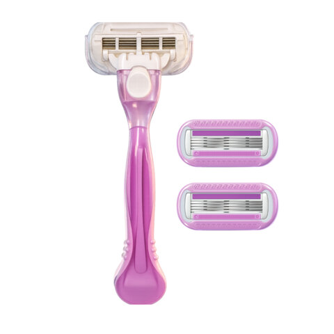 Бритвенный станок многоразовый женский, 4 лезвия,  2 кассеты, X-ONE, 700018