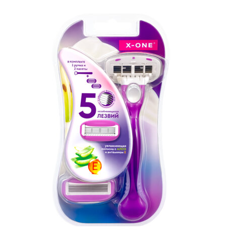 Бритвенный станок многоразовый женский, 5 лезвий,  2 кассеты, X-ONE, 700020