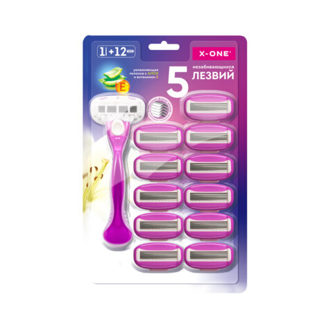 Бритвенный станок многоразовый женский, 5 лезвий, 12 кассет, X-ONE, 700021