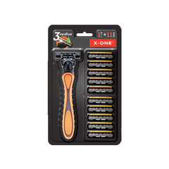 Бритвенный станок многоразовый мужcкой, 3 лезвия, 11 кассет, оранжевый, X-ONE (ИКС-УАН), 700023