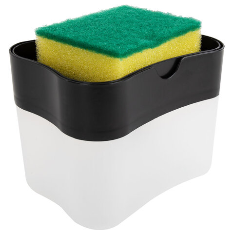 Диспенсер/дозатор для моющего средства, органайзер + губка, ЧЕРНЫЙ, 7х14х11 см, ЛЮБАША, 700040 - фото 3