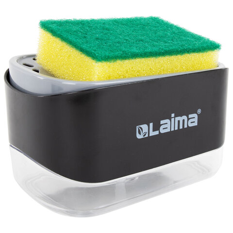 Диспенсер/дозатор для моющего средства, органайзер + губка, ЧЕРНЫЙ, 14,5х9х10см, LAIMA HOME, 700042