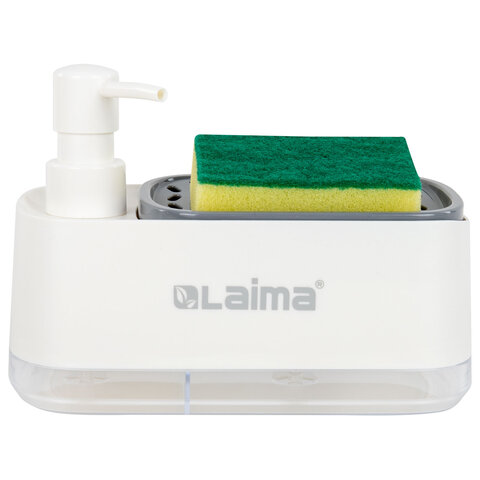 Диспенсер/дозатор DUET для мыла и моющего средства + губка, БЕЛЫЙ, 11х20х12см, LAIMA HOME, 700043
