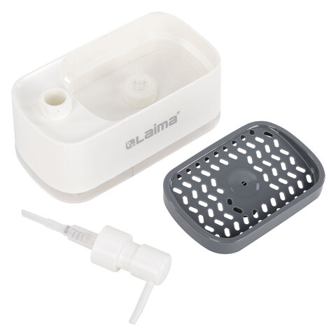 Диспенсер/дозатор DUET для мыла и моющего средства + губка, БЕЛЫЙ, 11х20х12см, LAIMA HOME, 700043