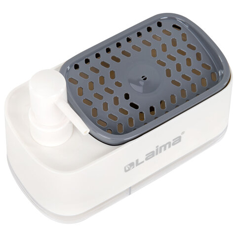 Диспенсер/дозатор DUET для мыла и моющего средства + губка, БЕЛЫЙ, 11х20х12см, LAIMA HOME, 700043