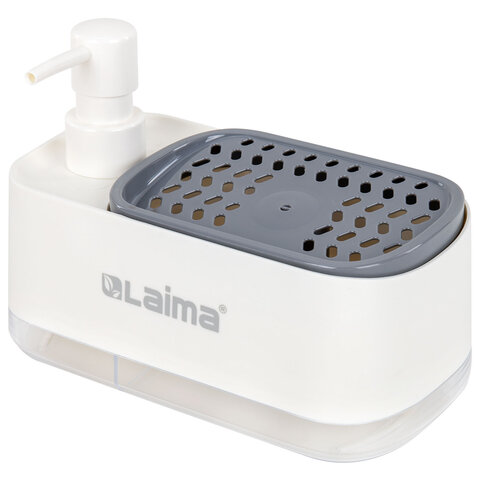 Диспенсер/дозатор DUET для мыла и моющего средства + губка, БЕЛЫЙ, 11х20х12см, LAIMA HOME, 700043