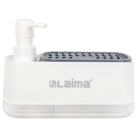 Диспенсер/дозатор DUET для мыла и моющего средства + губка, БЕЛЫЙ, 11х20х12см, LAIMA HOME, 700043