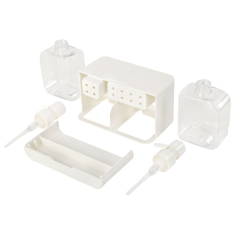 Дозатор DOUBLE двойной для мыла и моющего средства 2х350мл, БЕЛЫЙ, 10х18х17см, LAIMA HOME, 700044