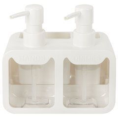 Дозатор DOUBLE для мыла/<wbr/>геля и моющего средства/<wbr/>шампуня, 2&times;350 мл, органайзер для губок и щеток, БЕЛЫЙ, 10&times;18&times;17 см, LAIMA HOME, 700044