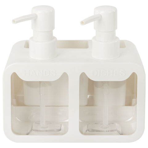 Дозатор DOUBLE двойной для мыла и моющего средства 2х350мл, БЕЛЫЙ, 10х18х17см, LAIMA HOME, 700044