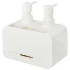 Дозатор DOUBLE для мыла/<wbr/>геля и моющего средства/<wbr/>шампуня, 2&times;350 мл, органайзер для губок и щеток, БЕЛЫЙ, 10&times;18&times;17 см, LAIMA HOME, 700044