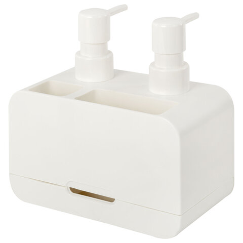 Дозатор DOUBLE двойной для мыла и моющего средства 2х350мл, БЕЛЫЙ, 10х18х17см, LAIMA HOME, 700044