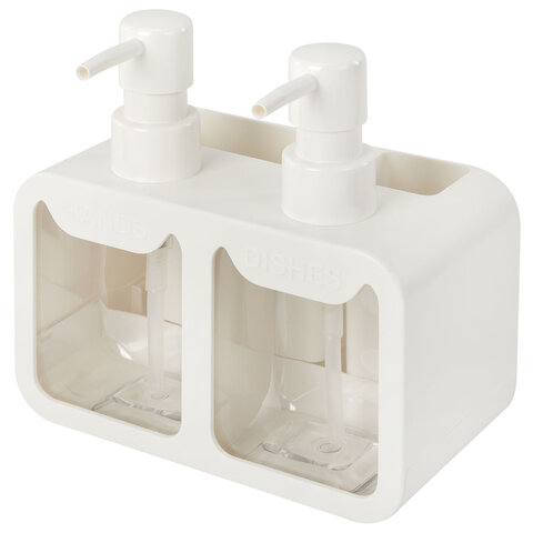 Дозатор DOUBLE двойной для мыла и моющего средства 2х350мл, БЕЛЫЙ, 10х18х17см, LAIMA HOME, 700044