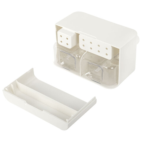 Дозатор DOUBLE двойной для мыла и моющего средства 2х350мл, БЕЛЫЙ, 10х18х17см, LAIMA HOME, 700044