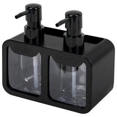 Дозатор DOUBLE для мыла/<wbr/>геля и моющего средства/<wbr/>шампуня, 2&times;350 мл, органайзер для губок и щеток, ЧЕРНЫЙ, 10&times;18&times;17 см, LAIMA HOME, 700045
