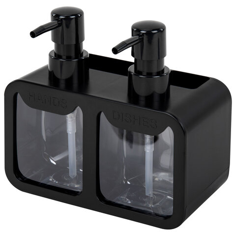 Дозатор DOUBLE двойной для мыла и моющего средства 2х350мл, ЧЕРНЫЙ, 10х18х17см, LAIMA HOME, 700045