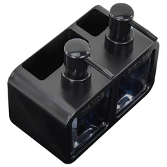 Дозатор DOUBLE для мыла/<wbr/>геля и моющего средства/<wbr/>шампуня, 2&times;350 мл, органайзер для губок и щеток, ЧЕРНЫЙ, 10&times;18&times;17 см, LAIMA HOME, 700045