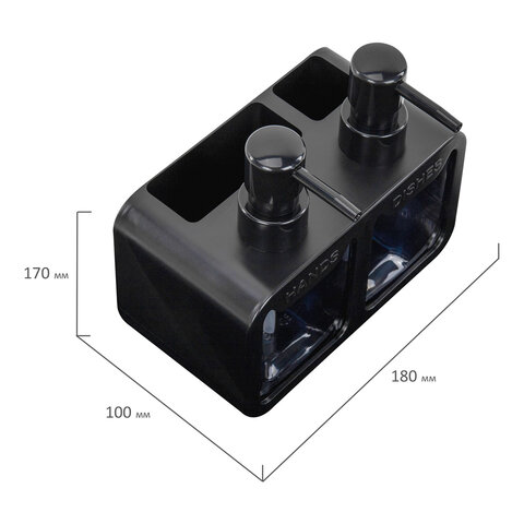 Дозатор DOUBLE двойной для мыла и моющего средства 2х350мл, ЧЕРНЫЙ, 10х18х17см, LAIMA HOME, 700045