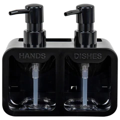 Дозатор DOUBLE для мыла/<wbr/>геля и моющего средства/<wbr/>шампуня, 2&times;350 мл, органайзер для губок и щеток, ЧЕРНЫЙ, 10&times;18&times;17 см, LAIMA HOME, 700045