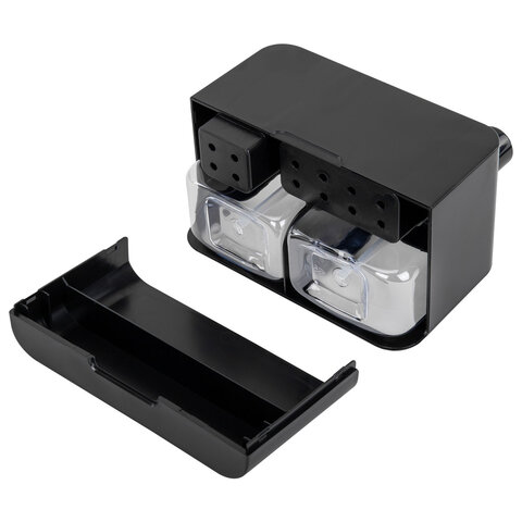 Дозатор DOUBLE двойной для мыла и моющего средства 2х350мл, ЧЕРНЫЙ, 10х18х17см, LAIMA HOME, 700045