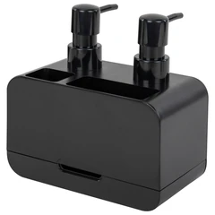 Дозатор DOUBLE для мыла/<wbr/>геля и моющего средства/<wbr/>шампуня, 2&times;350 мл, органайзер для губок и щеток, ЧЕРНЫЙ, 10&times;18&times;17 см, LAIMA HOME, 700045