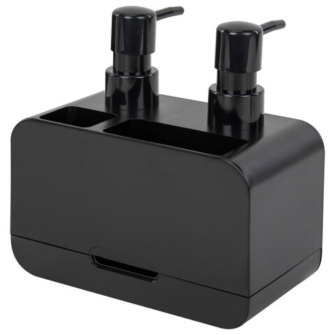 Дозатор DOUBLE двойной для мыла и моющего средства 2х350мл, ЧЕРНЫЙ, 10х18х17см, LAIMA HOME, 700045