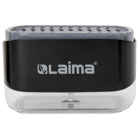 Диспенсер/дозатор DUET+ для мыла и моющего средства + губка, ЧЕРНЫЙ, 11х22х12см, LAIMA HOME, 700046